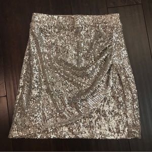 Express Silver Sequin Faux Wrap Mini Skirt XS